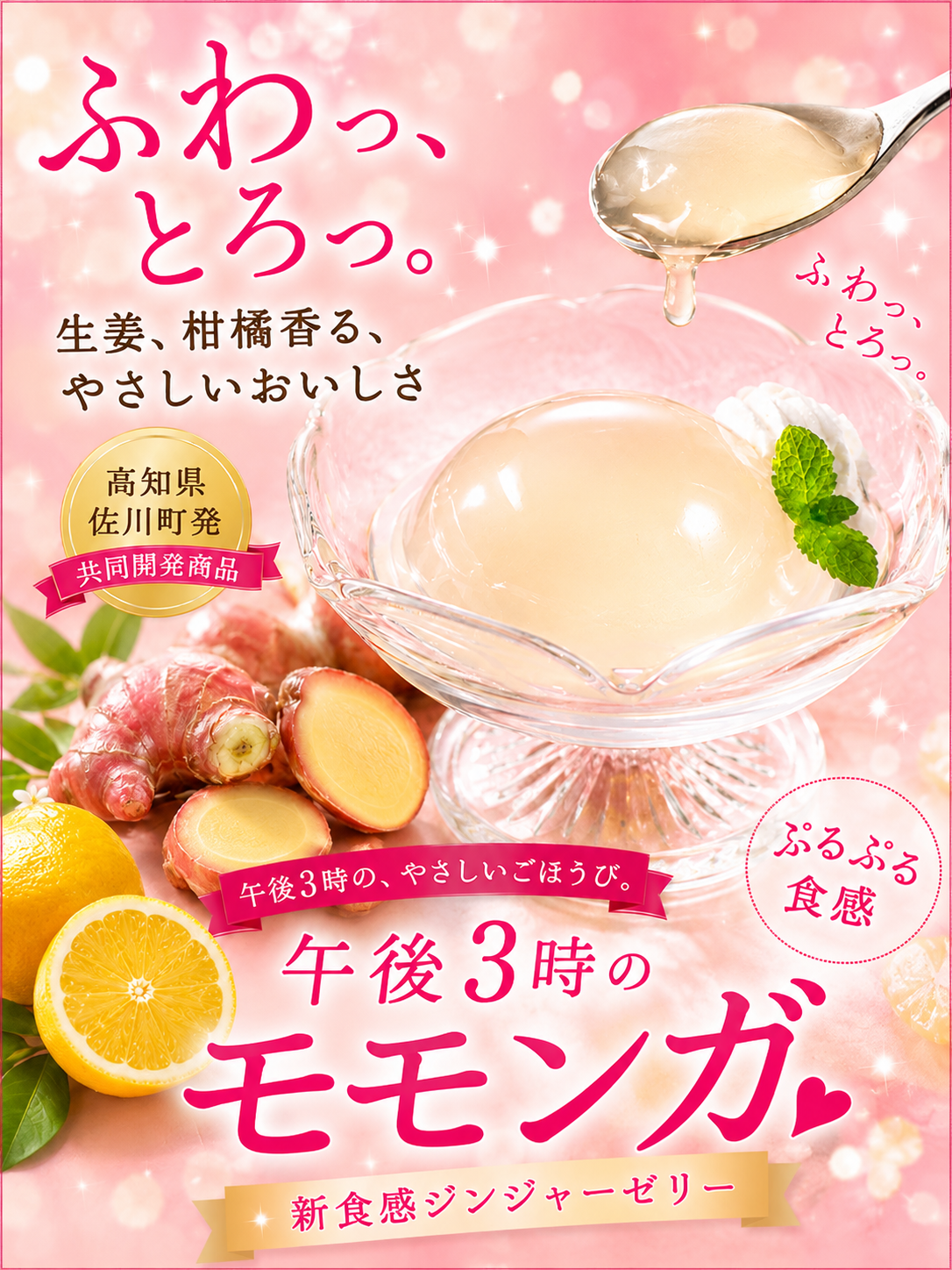 午後3時のモモンガ｜高知県産生姜の温活ジンジャーゼリー 75g×3個｜赤生姜・直七・瀬戸内レモン｜山生