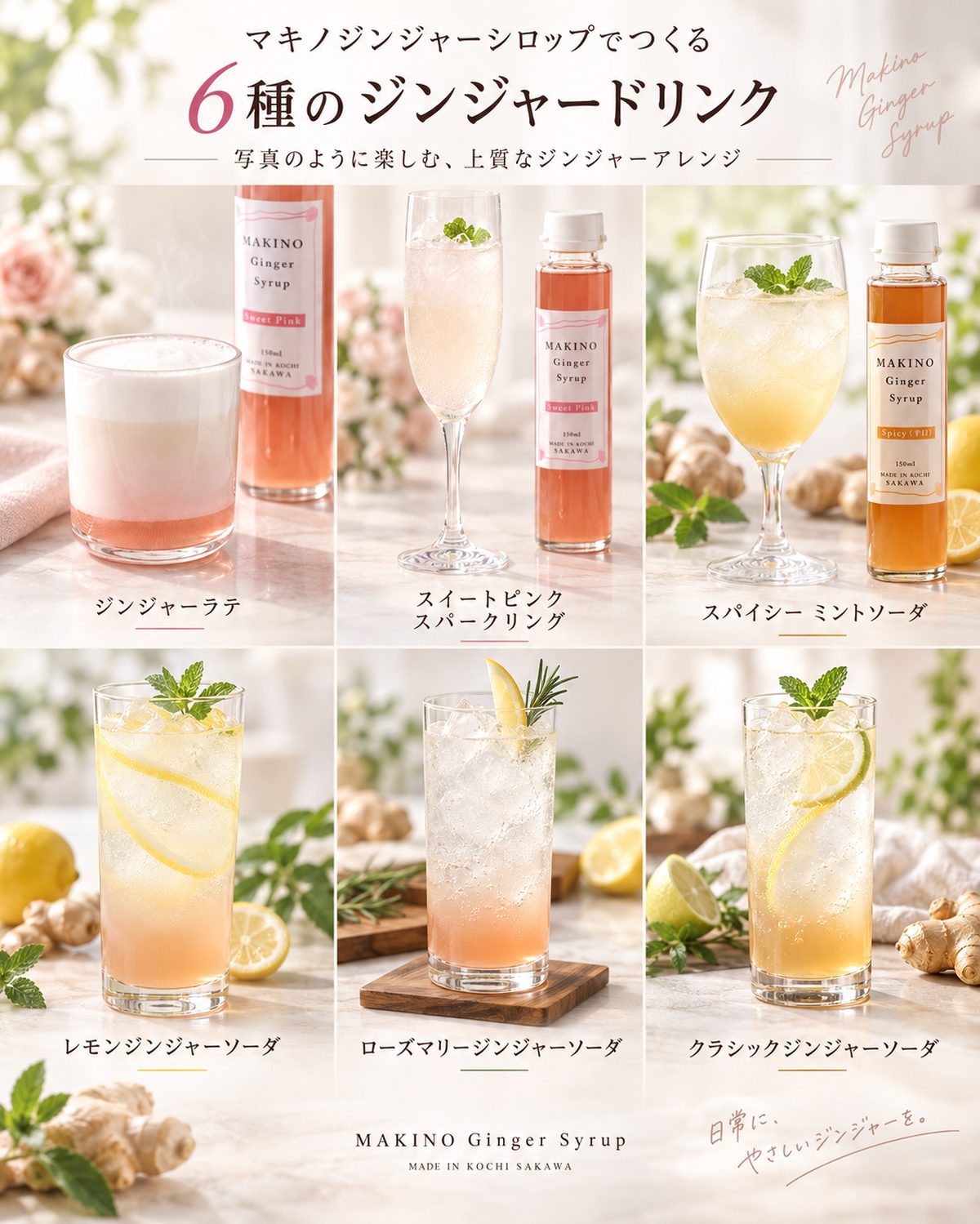 高知県産生姜 ジンジャーシロップ 2本セット｜Sweet Pink・Spicy｜飲み比べ・専用箱入り｜山生