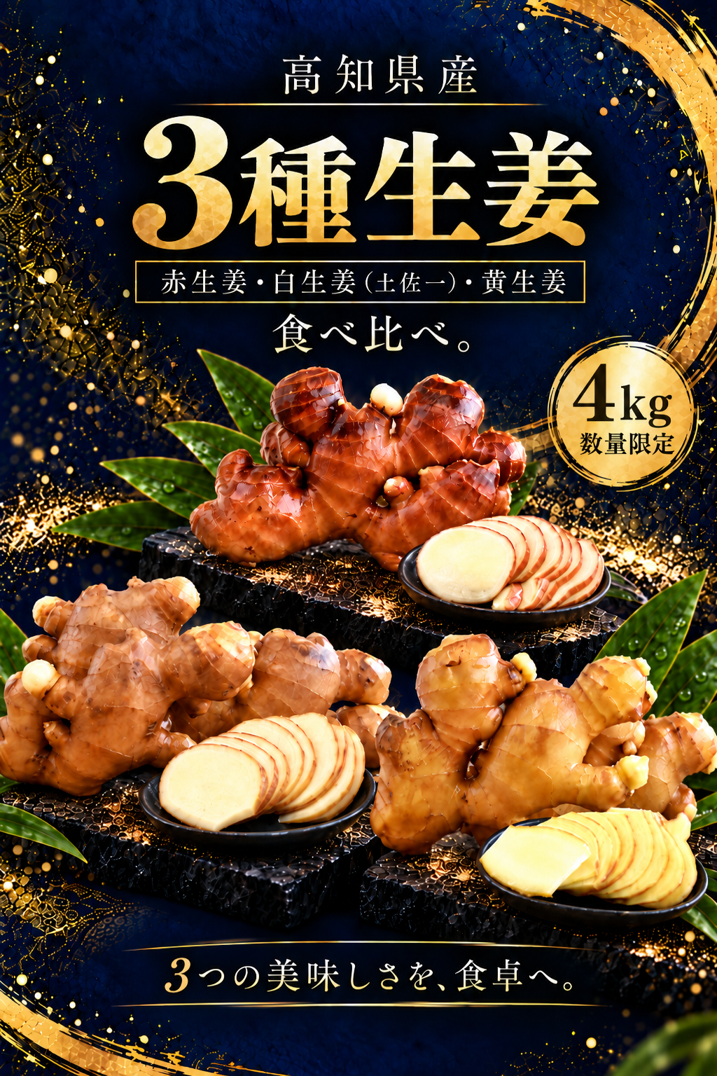 高知県産 3種生姜セット 4kg｜赤生姜・黄生姜・白生姜【土佐一】｜仁淀川流域限定｜山生